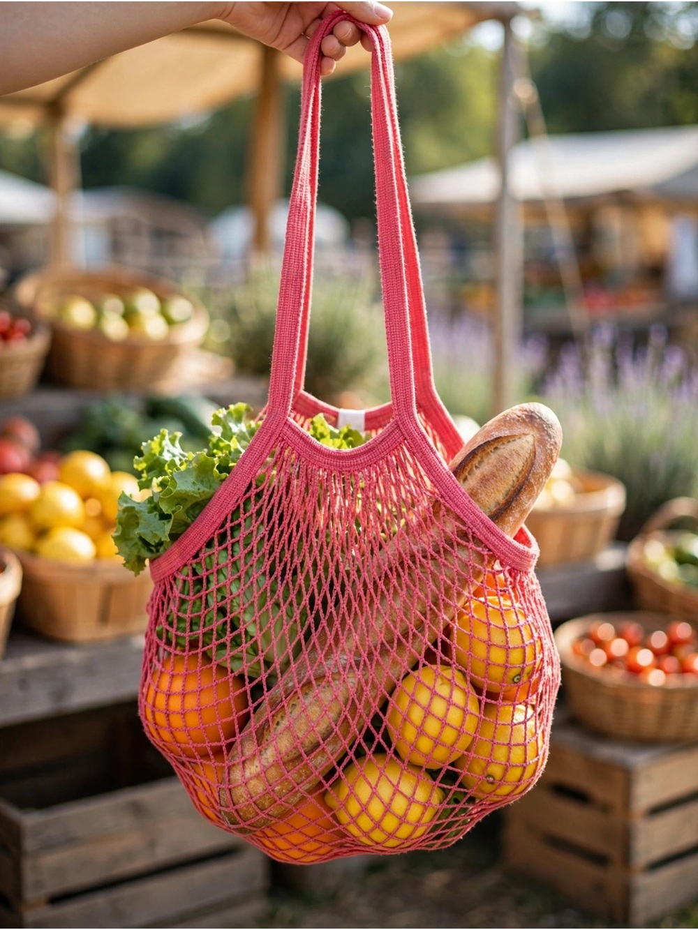 Zara Red Mesh Market Tote Bag with Long Straps